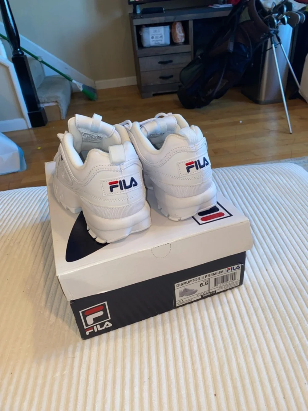 Fila White Leather Chunky Sneakers with Red & Navy Accents